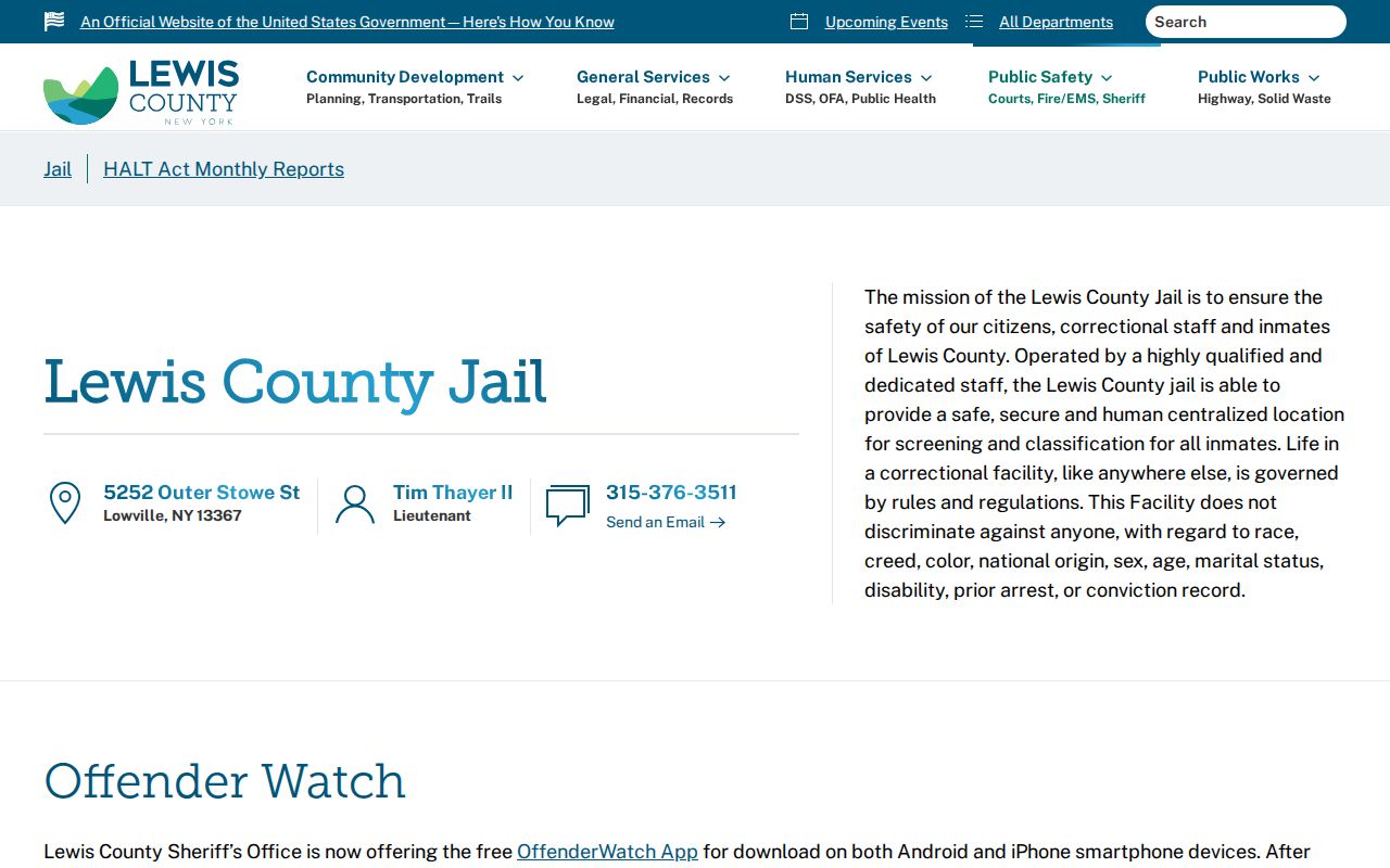 Lewis County Jail arrest booking and custody information
