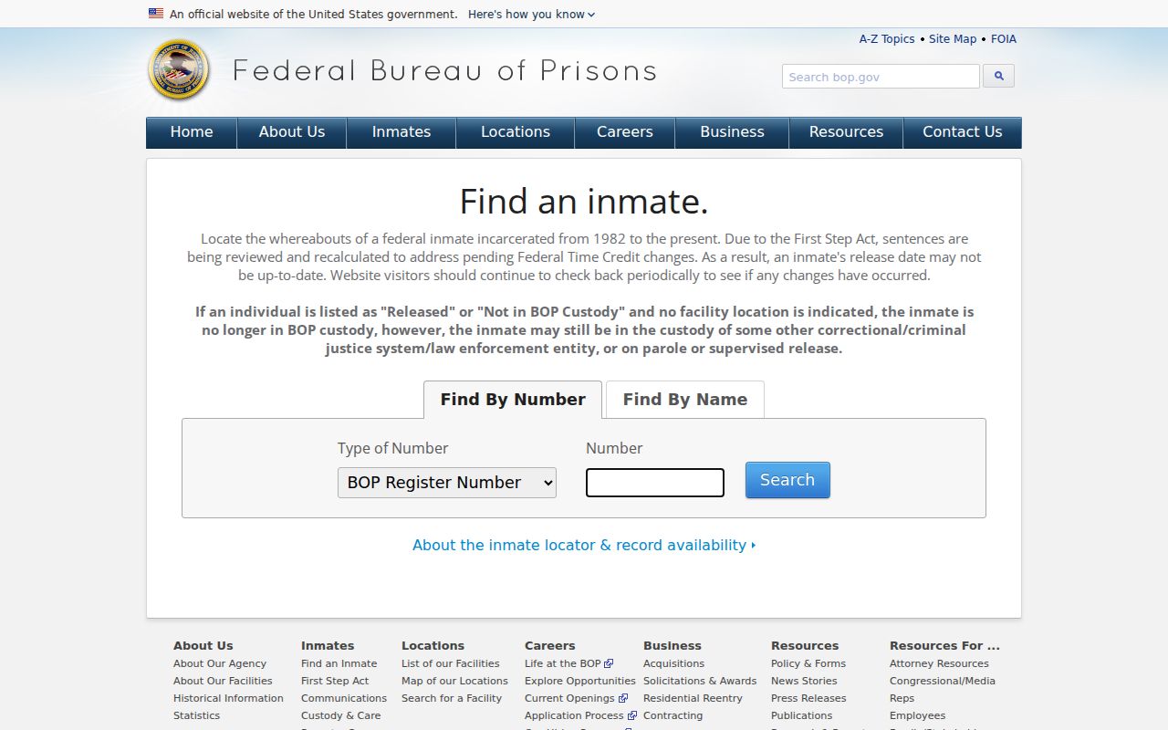 Federal inmate locator for custody after a Lewis County arrest