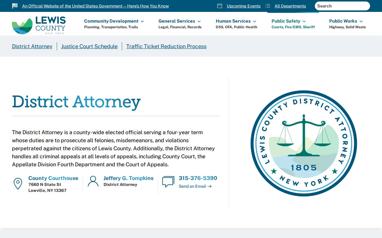 Lewis County criminal case records and District Attorney office