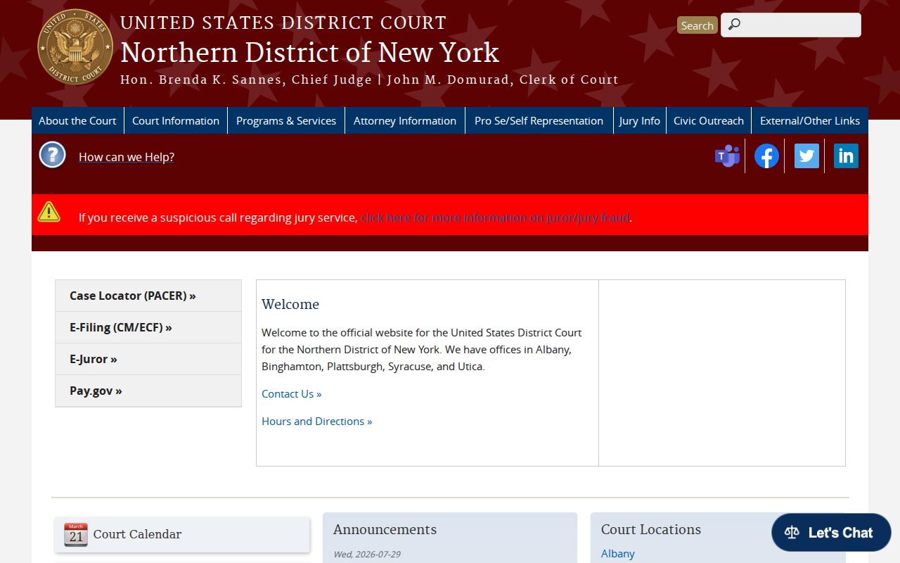 Lewis County criminal records in the Northern District of New York