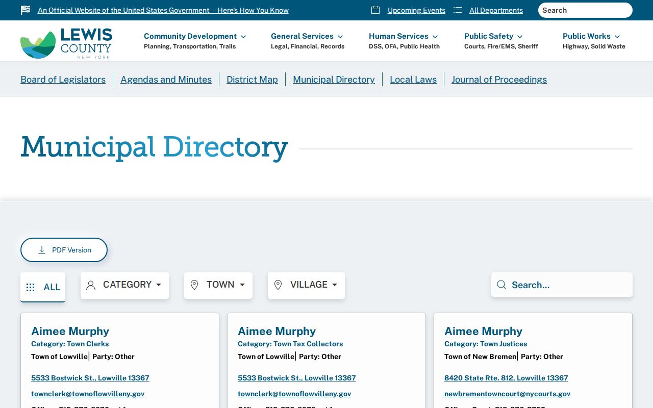 Lewis County municipal contacts for Lowville criminal records